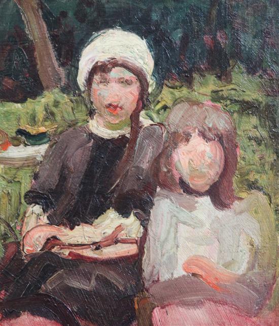 Manner of Roderic OConnor Study of two girls 13 x 11.5in.